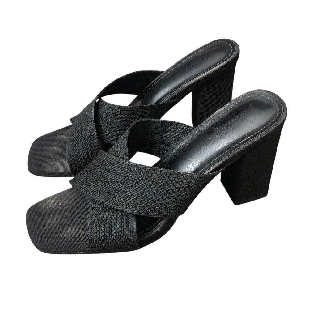 CUCCOO Womens Size EUR 38 US 7 Black Slip On Block High Heel Pumps Sandals Shoes